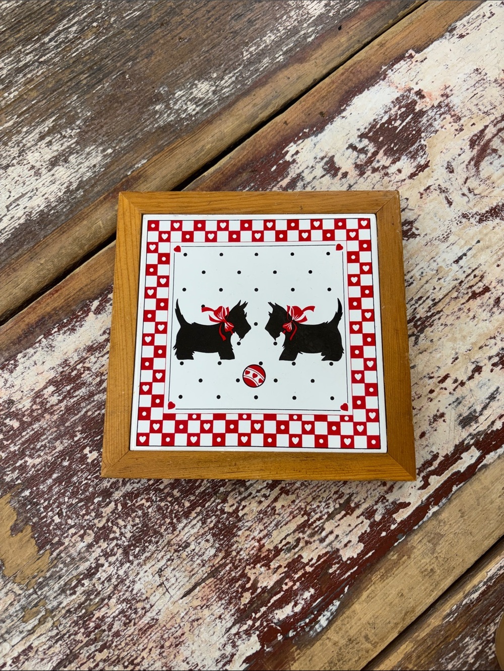 Vintage Red & Black Scottie Dog Tile Wall Accent Trivet